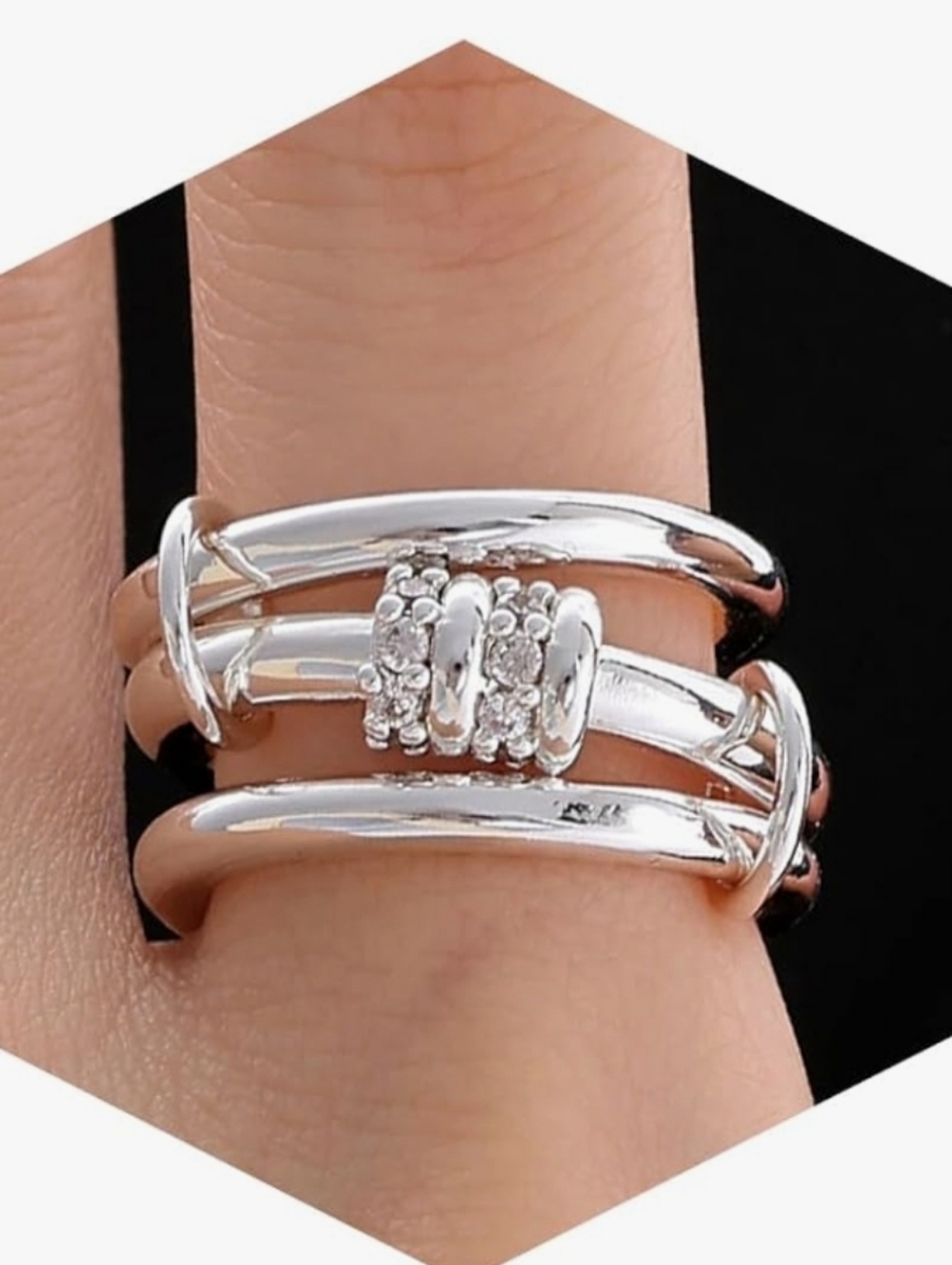 Silver Cubic Zirconia Multi-Band Stackable Ring - Women